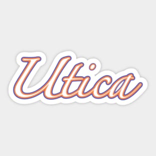 Utica Cursive Orange and Blue Sticker